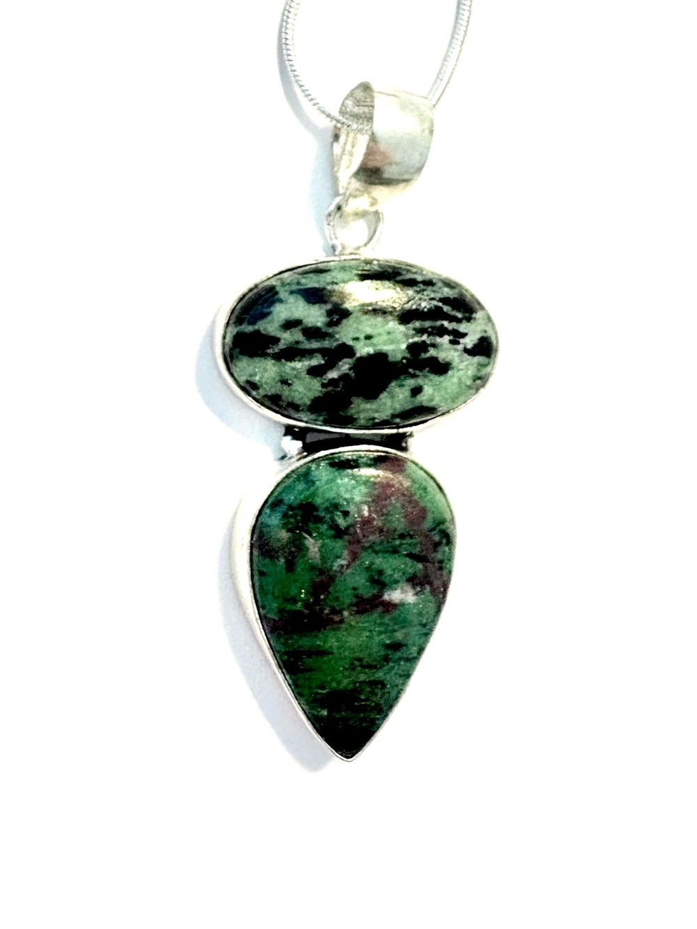 Beautiful, 2 inch, 925 silver, Ruby Zoisite pendant on a 18 inch, silver chain.